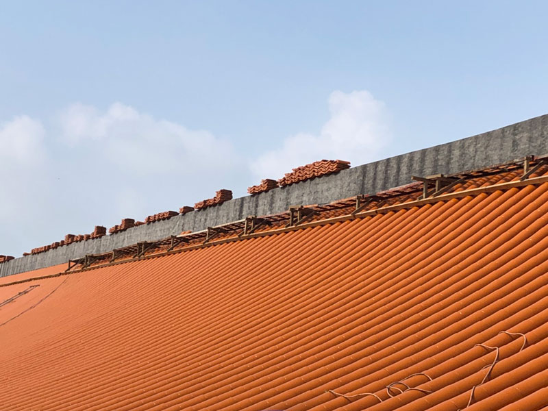 黃色 本葺瓦 - 屋瓦工程整體視角